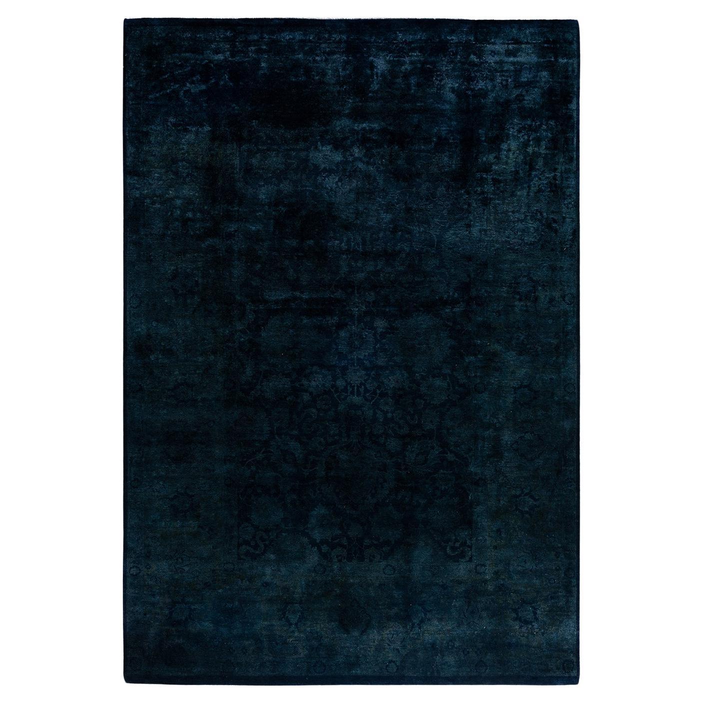Contemporary Overdyed Hand Knotted Wool Black Area Rug 6' 2" x 8' 10"
