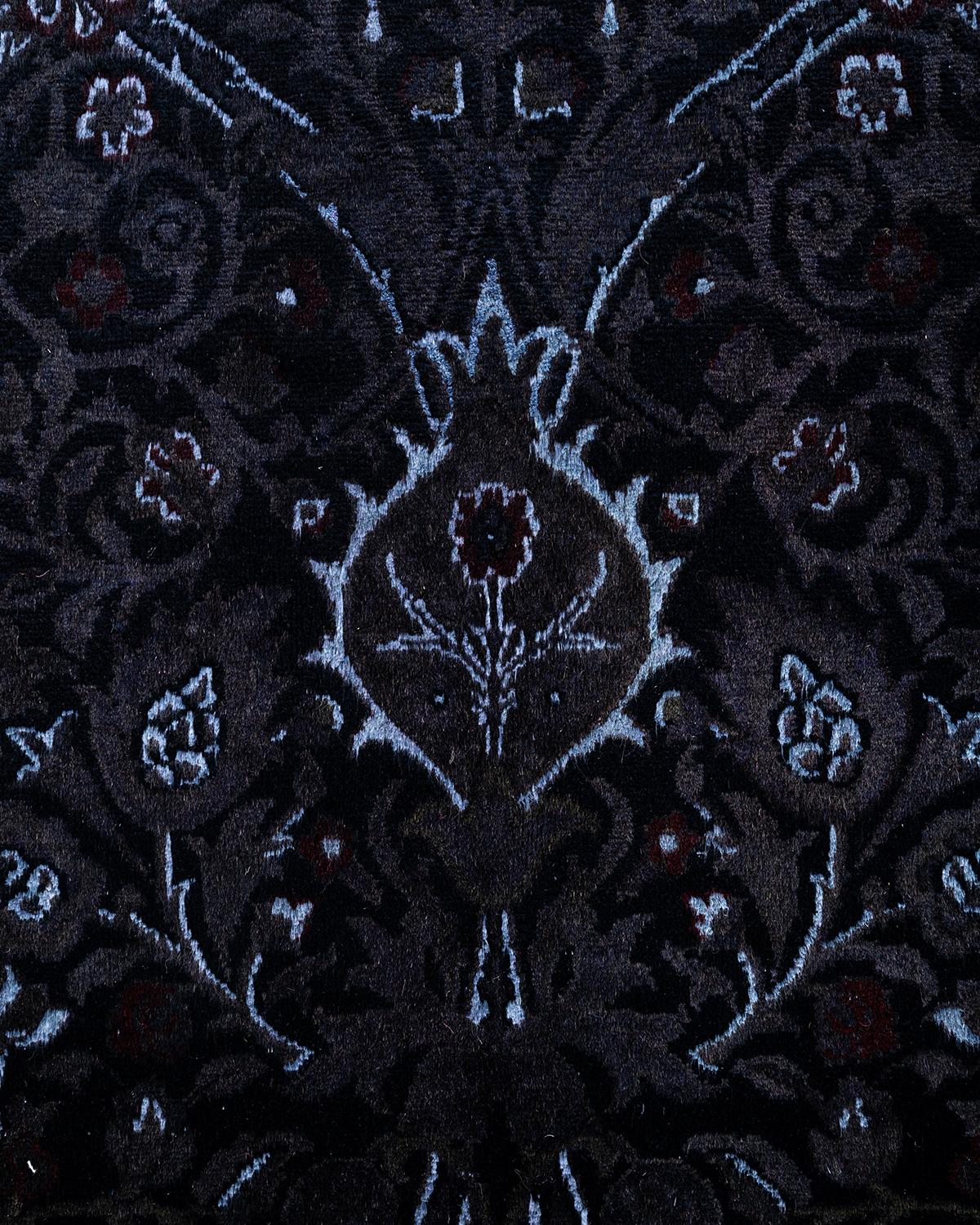 Alfombra contemporánea de lana teñida a mano y anudada en negro 2 x 3 metros Pakistaní en venta