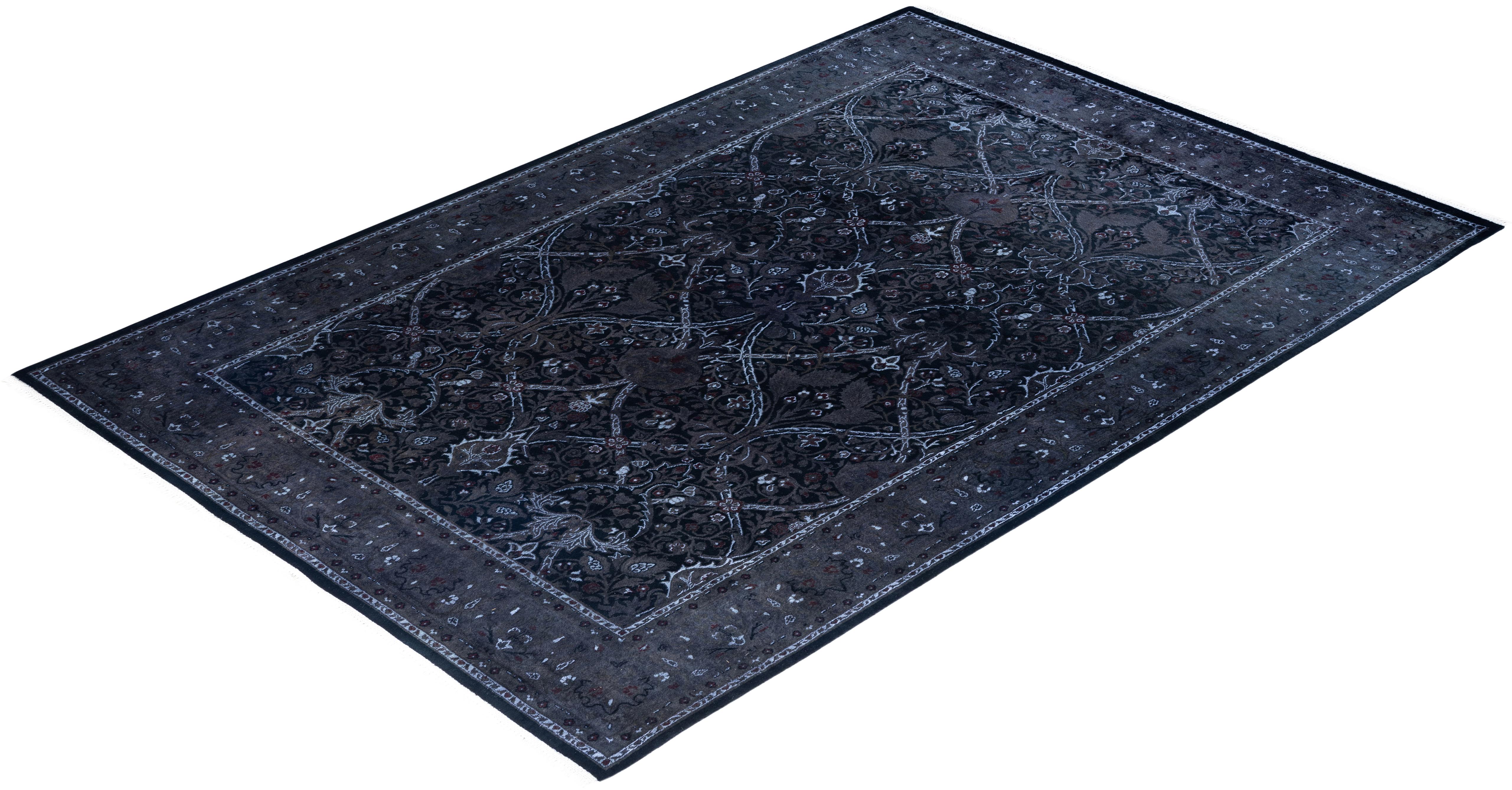 Alfombra contemporánea de lana teñida a mano y anudada en negro 2 x 3 metros en venta 2