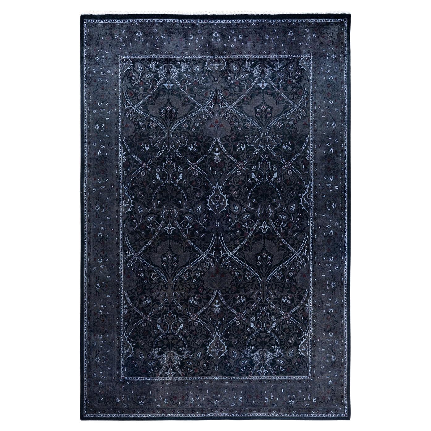 Contemporary Overdyed Hand Knotted Wool Black Area Rug 6' 2" x 9' 3"