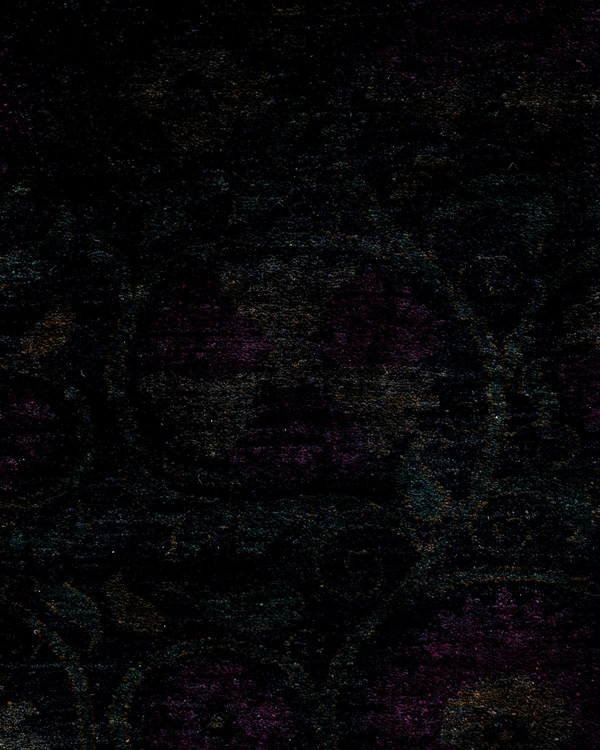 Contemporary Overdyed Hand Knotted Wool Black Area Rug 6' 4