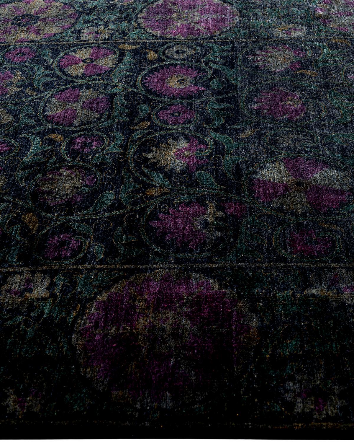 Contemporary Overdyed Hand Knotted Wool Black Area Rug 6' 4