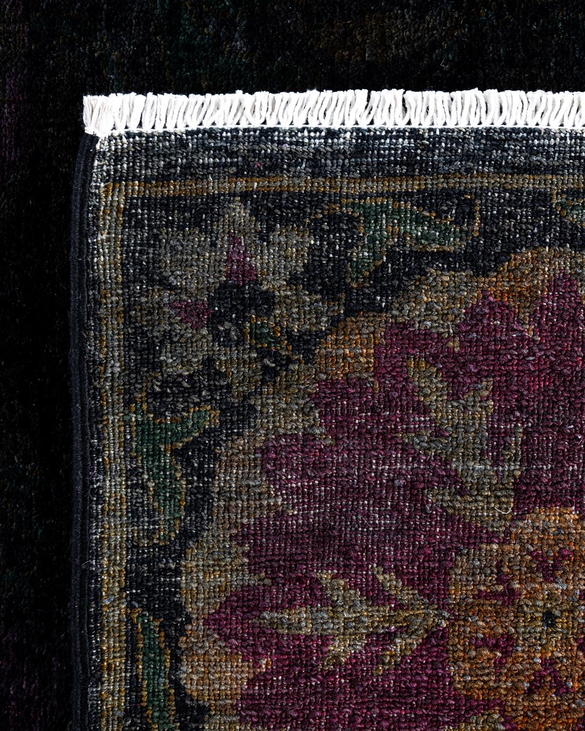 Contemporary Overdyed Hand Knotted Wool Black Area Rug 6' 4