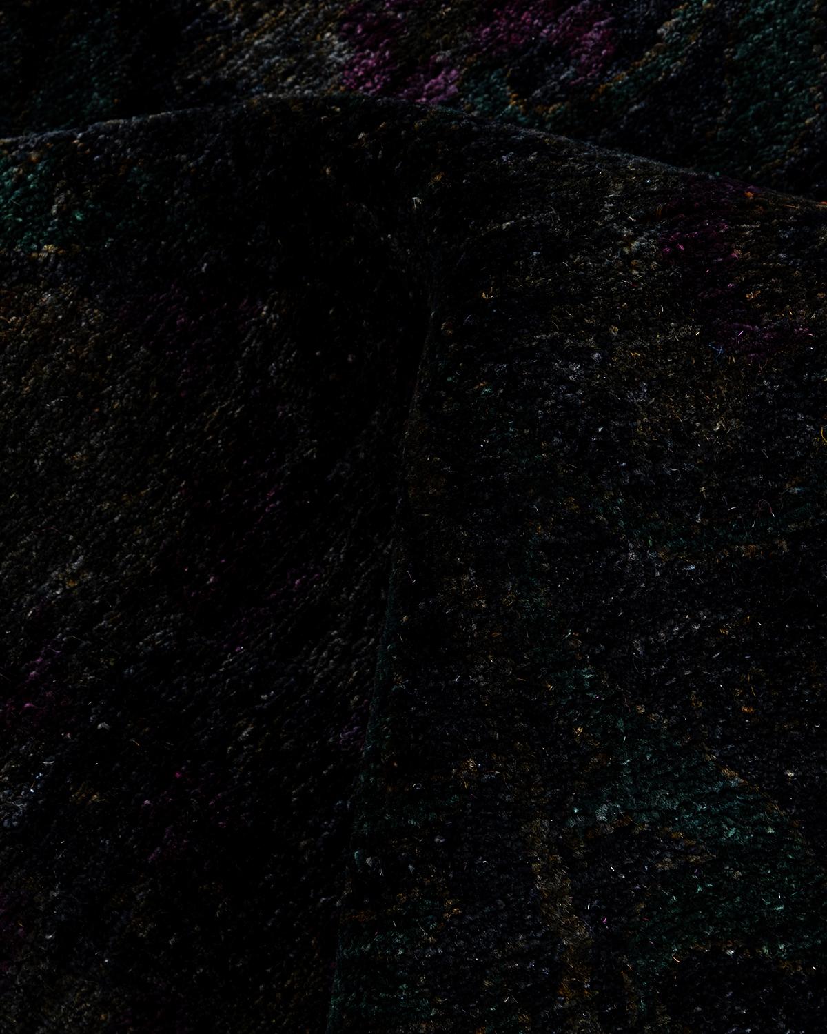 Contemporary Overdyed Hand Knotted Wool Black Area Rug 6' 4