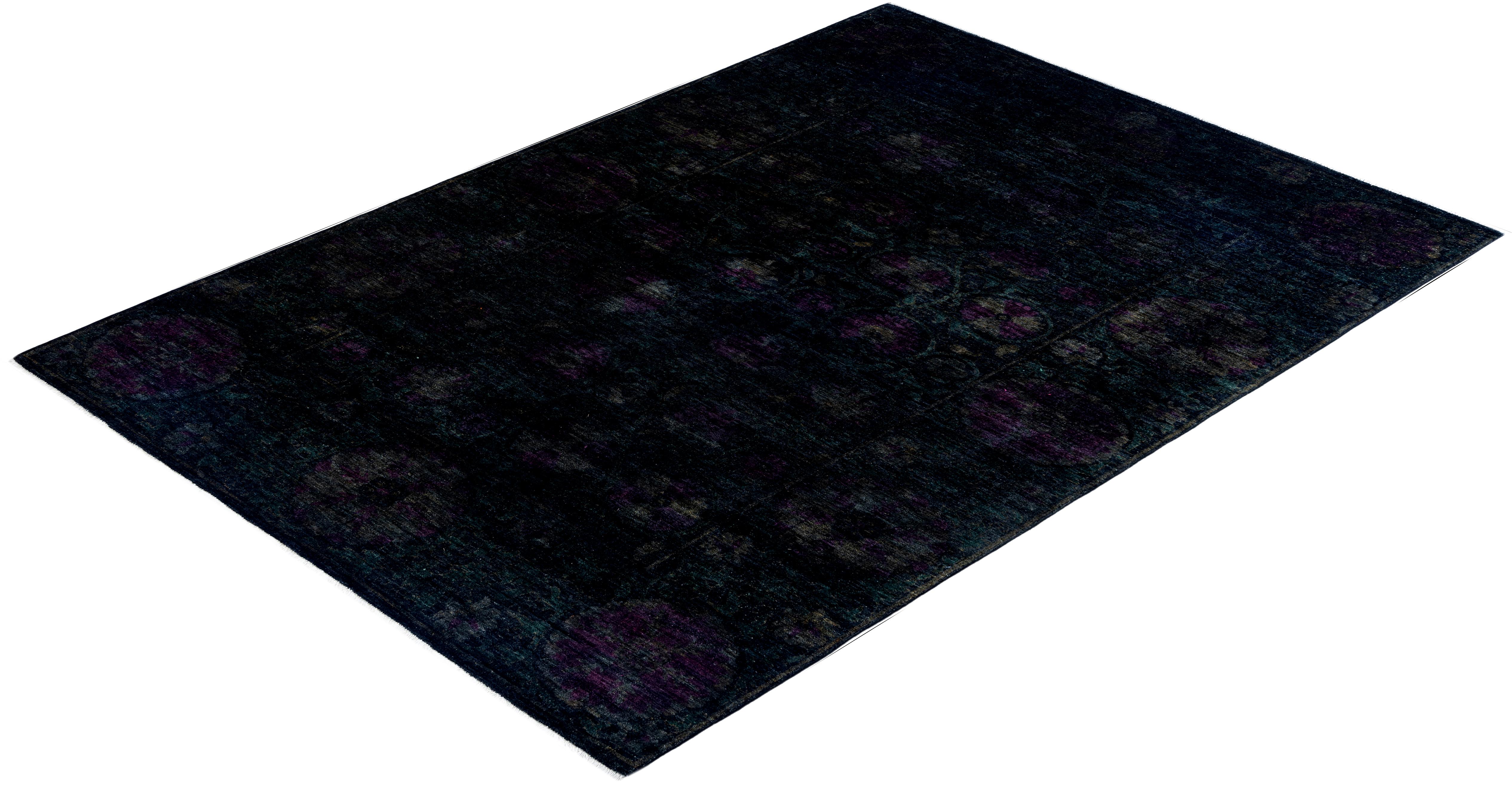Contemporary Overdyed Hand Knotted Wool Black Area Rug 6' 4