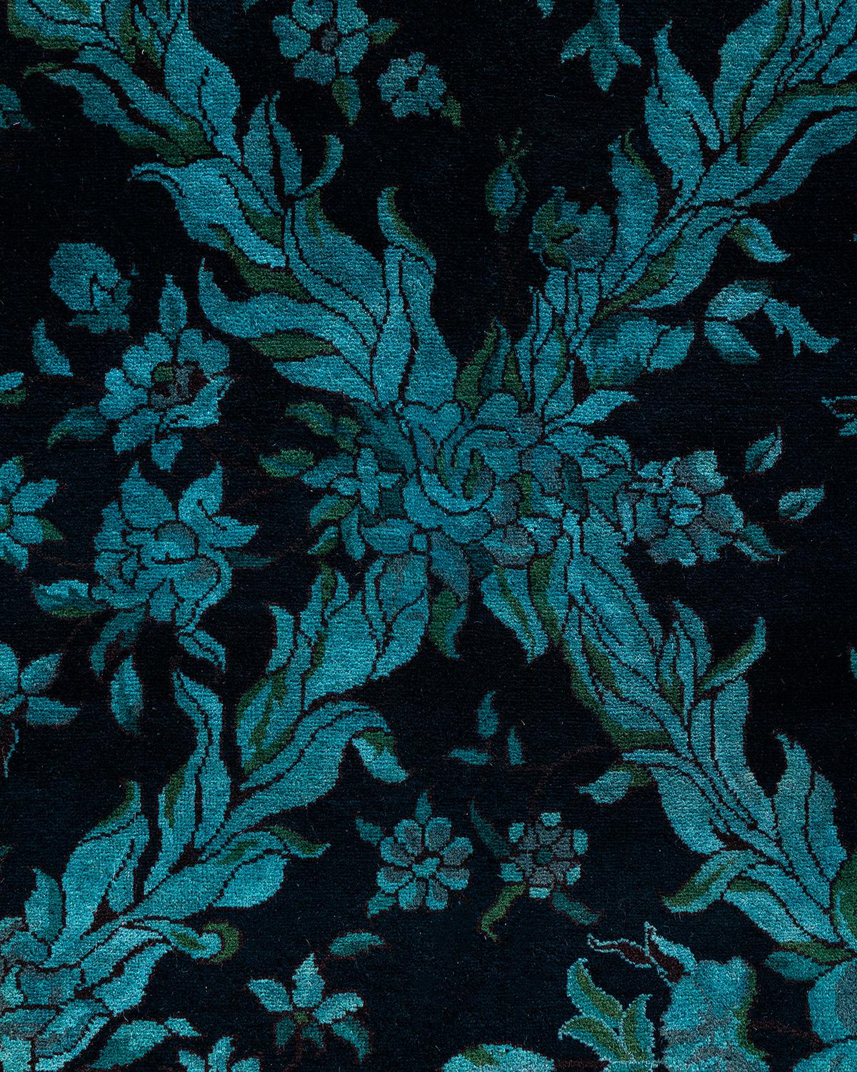 Pakistanais Contemporary Overdyed Hand Knotted Wool Black Area Rug 9' 1