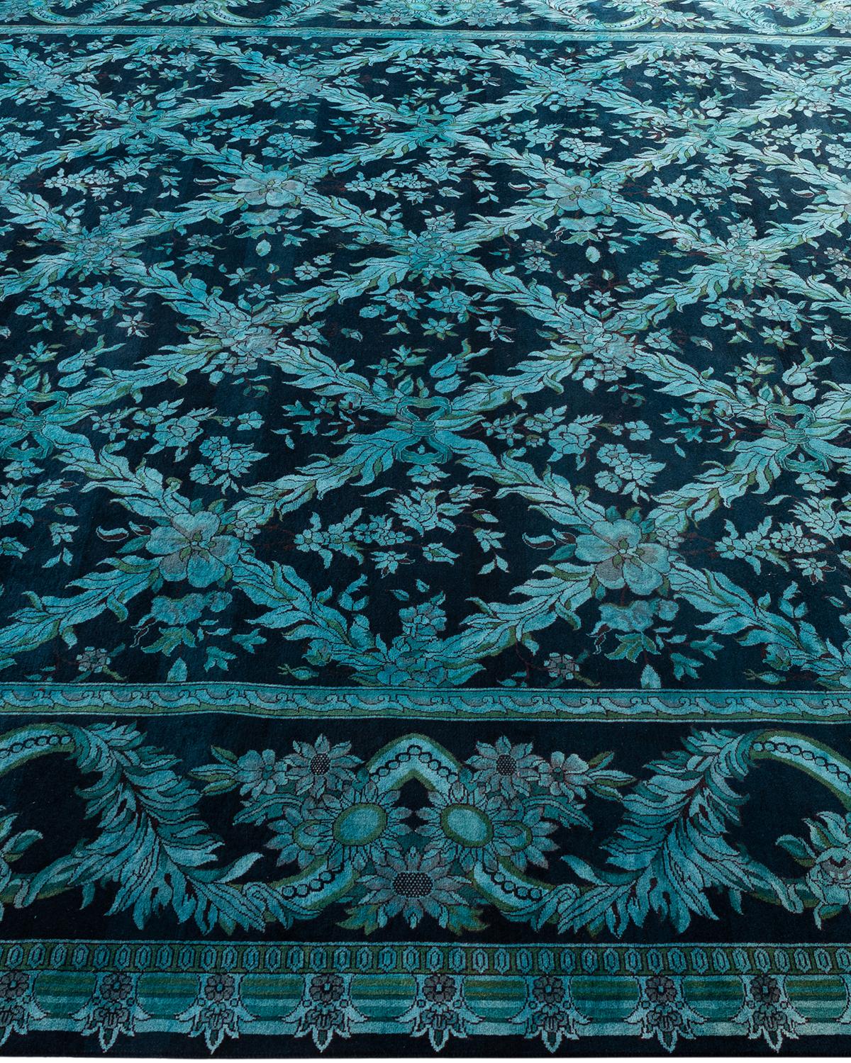 Contemporary Overdyed Hand Knotted Wool Black Area Rug 9' 1