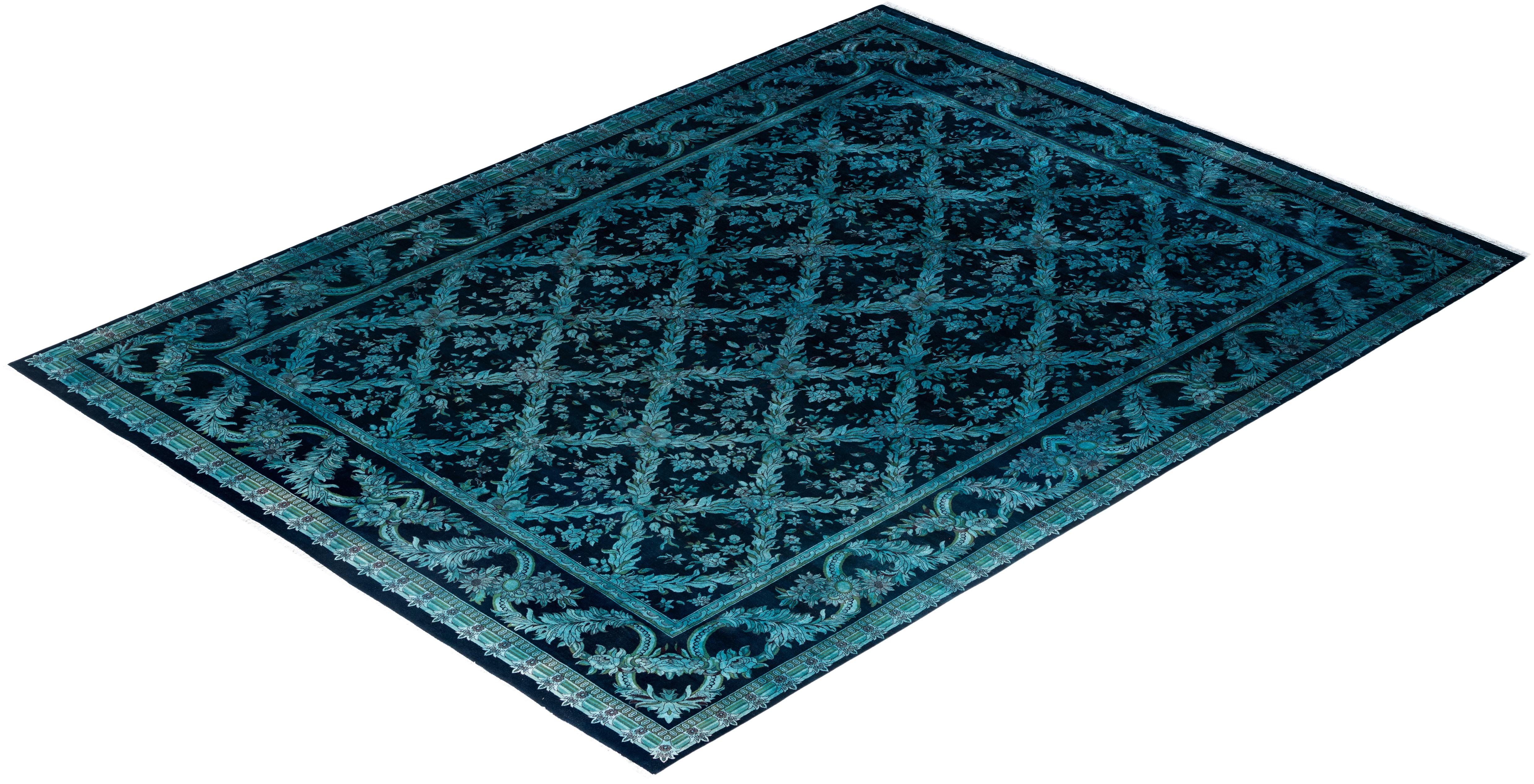 Contemporary Overdyed Hand Knotted Wool Black Area Rug 9' 1