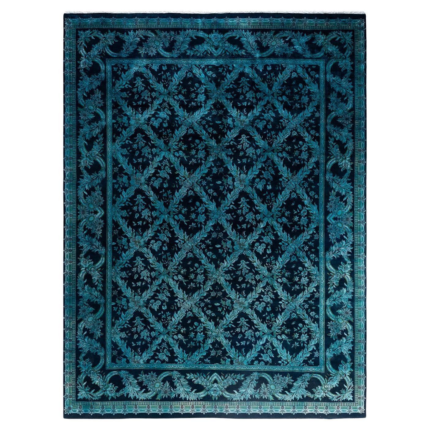 Contemporary Overdyed Hand Knots Rugs (Tappeto di lana nero) 9' 1" x 11' 10"