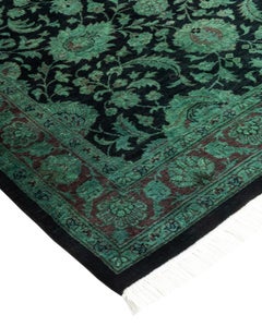 Contemporary Overdyed Hand Knotted Wool Black Area Rug