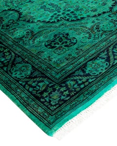 Contemporary Overdyed Hand Knotted Wool Black Area Rug