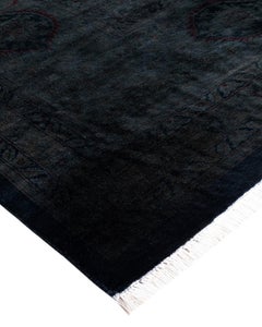 Contemporary Overdyed Hand Knotted Wool Black Area Rug