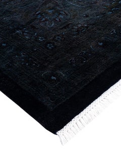 Contemporary Overdyed Hand Knotted Wool Black Area Rug
