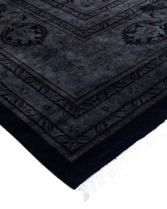 Contemporary Overdyed Hand Knotted Wool Black Area Rug