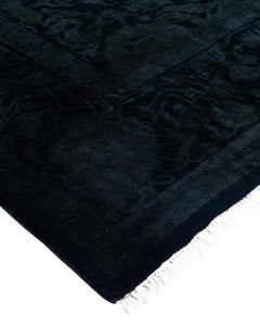 Contemporary Overdyed Hand Knotted Wool Black Area Rug