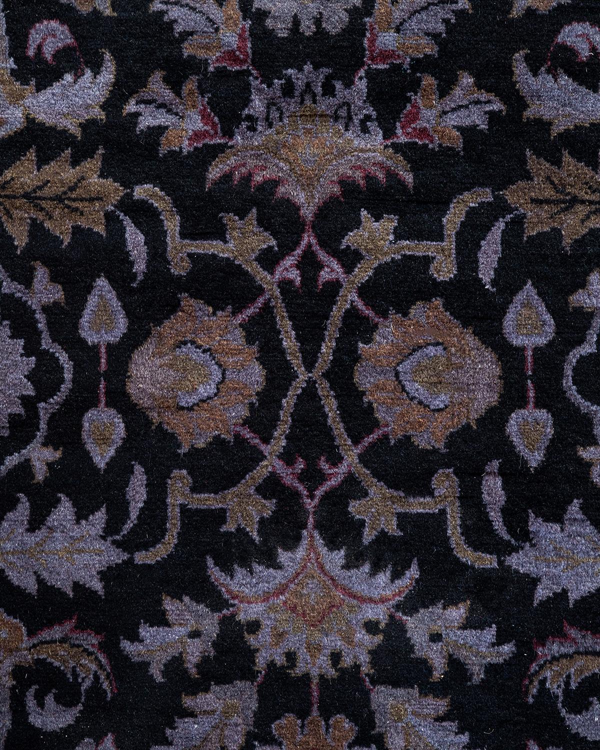 Pakistani Contemporary Overdyed Hand Knotted Wool Black Area Rug For Sale