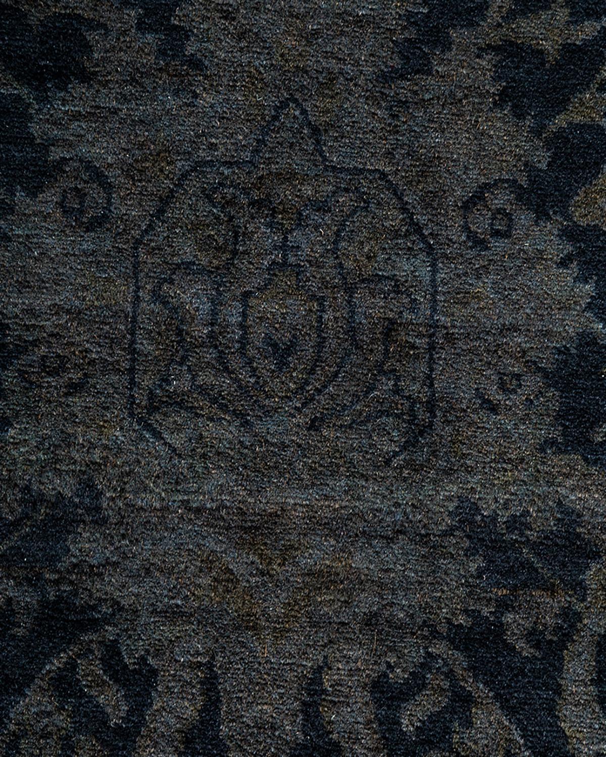 Pakistani Contemporary Overdyed Hand Knotted Wool Black Area Rug For Sale