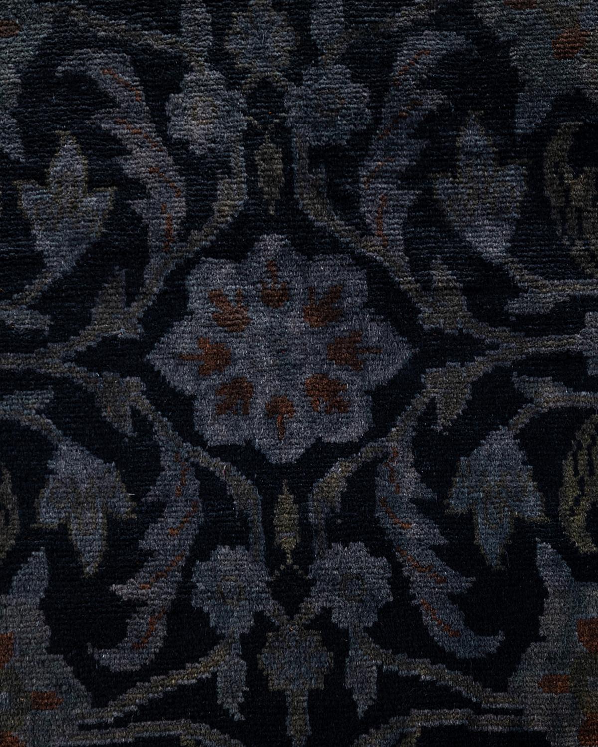 Pakistani Contemporary Overdyed Hand Knotted Wool Black Area Rug For Sale