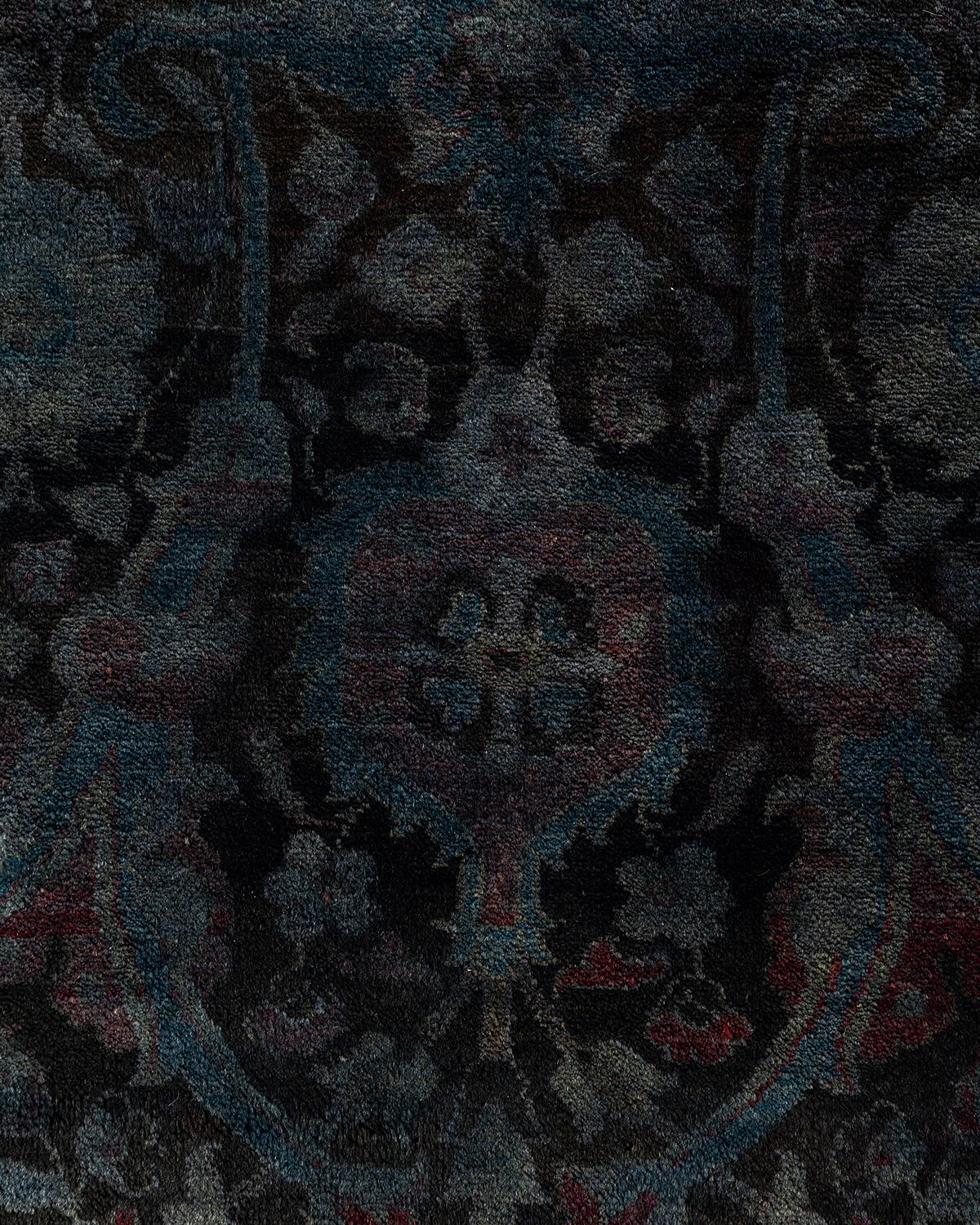 Pakistani Contemporary Overdyed Hand Knotted Wool Black Area Rug For Sale