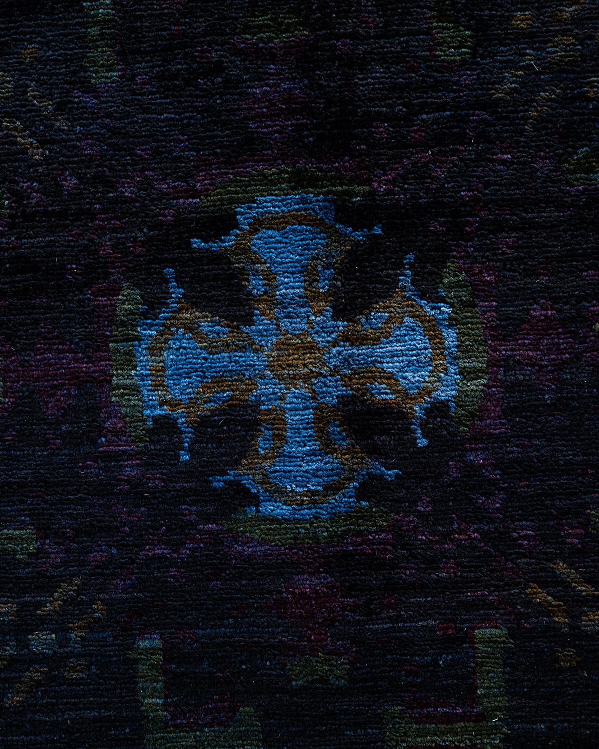 Pakistano Contemporary Overdyed Hand Knotted Wool Black Area Rugs (Tappeto di lana nero) in vendita