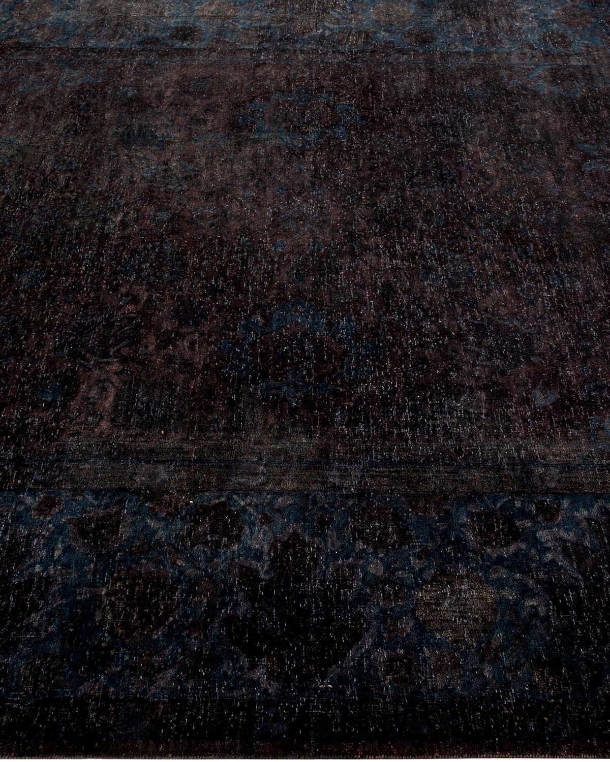 Contemporary Overdyed Hand Knotted Wool Black Area Rug In New Condition For Sale In Norwalk, CT