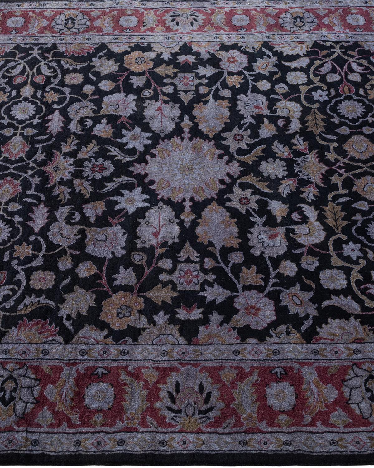 Contemporary Overdyed Hand Knotted Wool Black Area Rug In New Condition For Sale In Norwalk, CT