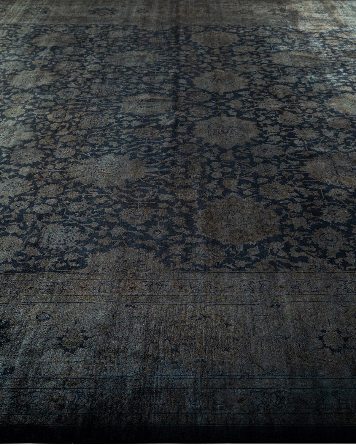Contemporary Overdyed Hand Knotted Wool Black Area Rug In New Condition For Sale In Norwalk, CT