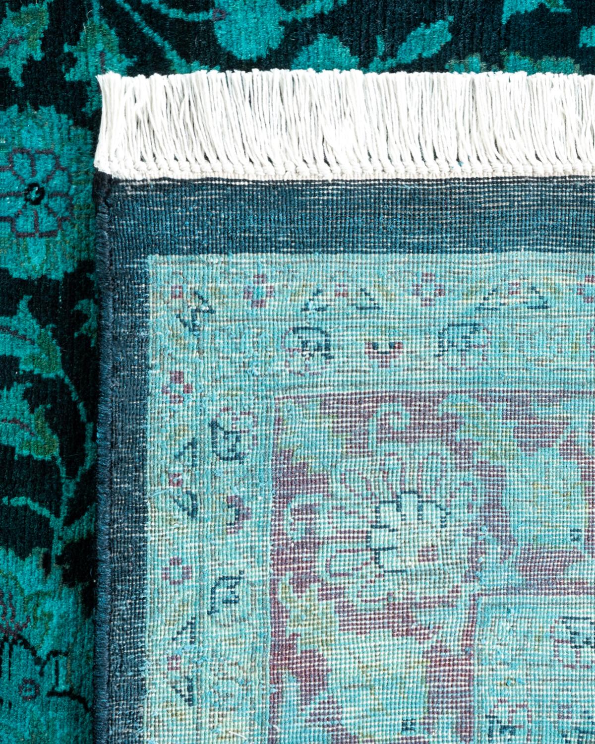 Contemporary Overdyed Hand Knotted Wool Black Area Rug For Sale 1
