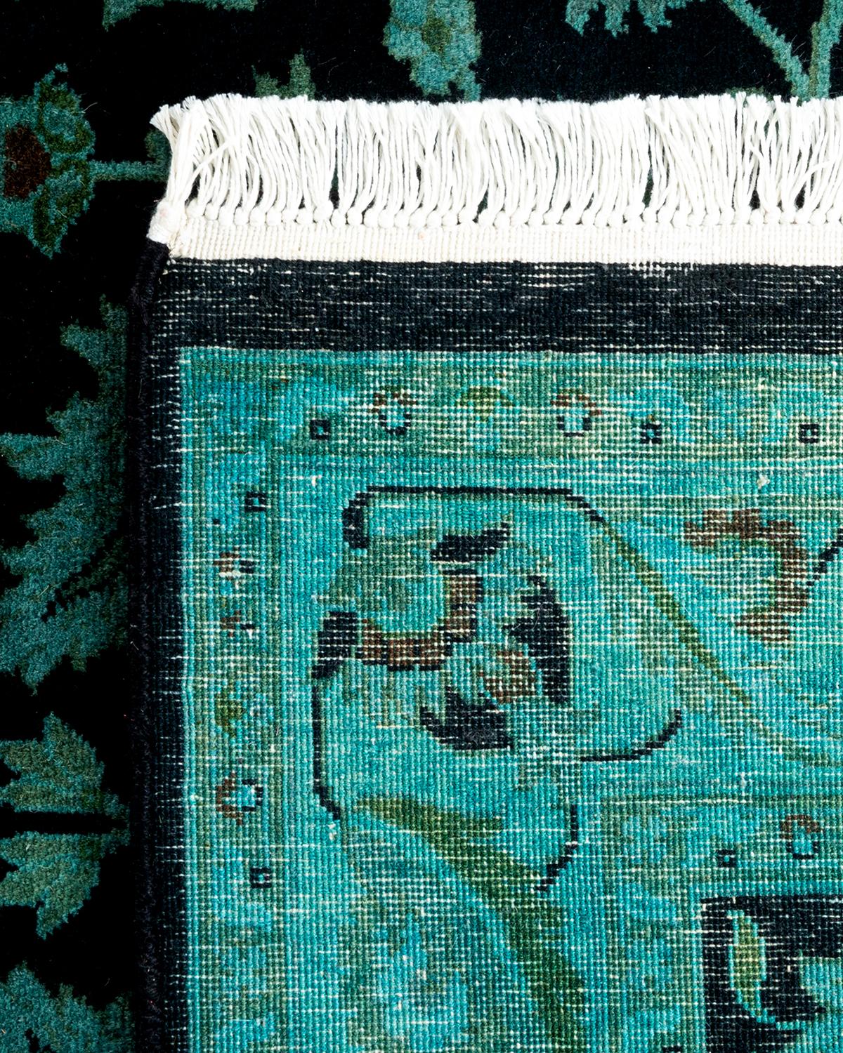 Contemporary Overdyed Hand Knotted Wool Black Area Rug For Sale 1