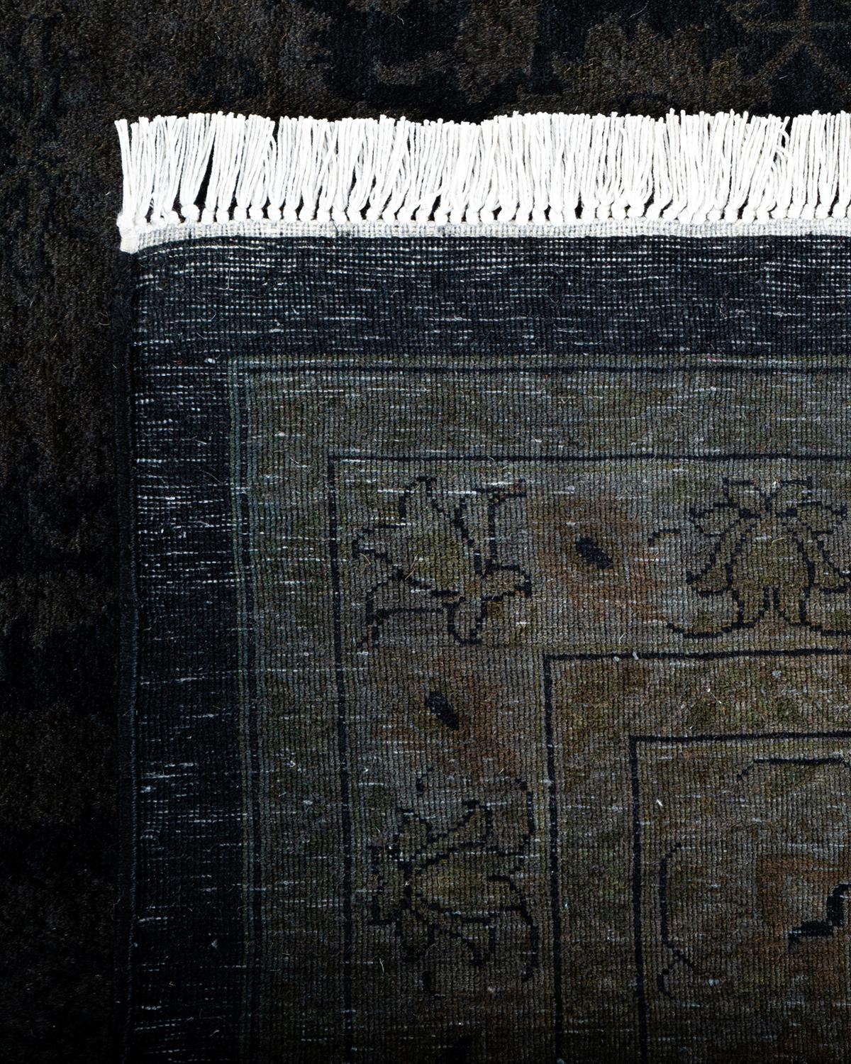 Contemporary Overdyed Hand Knotted Wool Black Area Rug For Sale 1