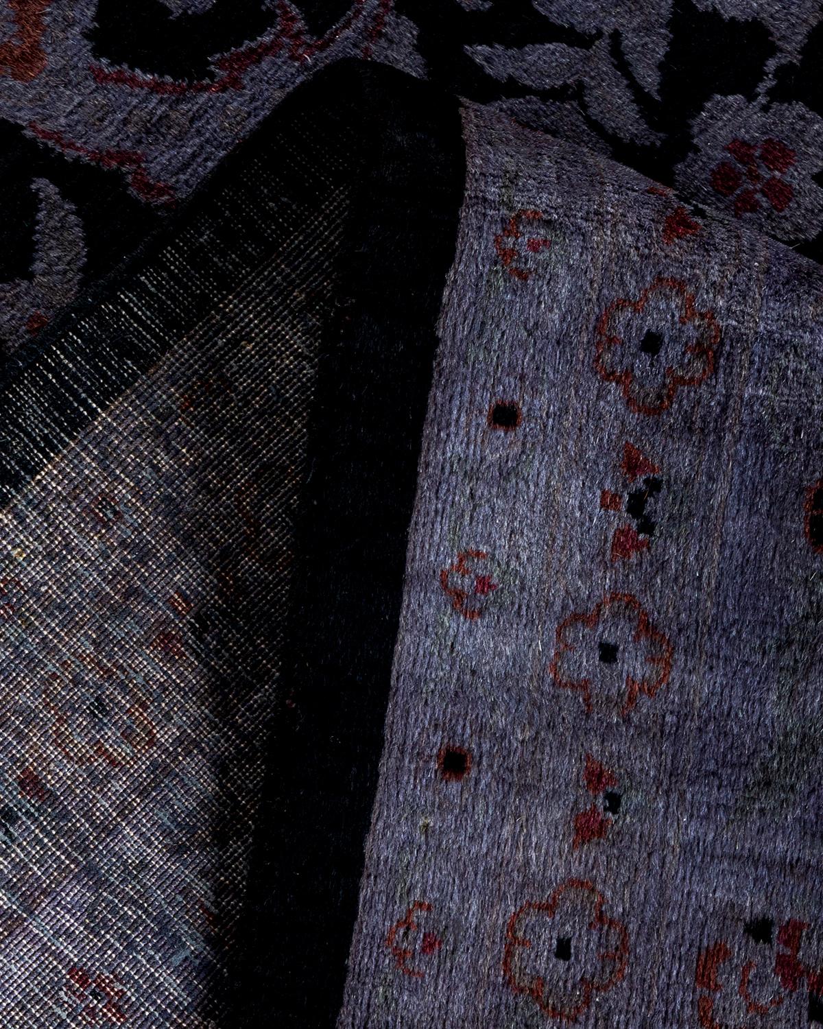 Laine Contemporary Overdyed Hand Knotsted Wool Black Area Rug (tapis de sol en laine surteinte nouée à la main) en vente