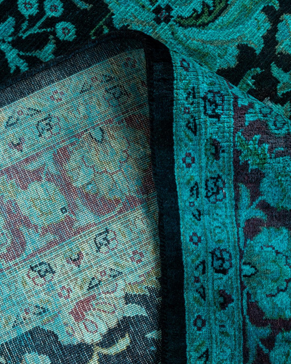 Contemporary Overdyed Hand Knotted Wool Black Area Rug For Sale 2