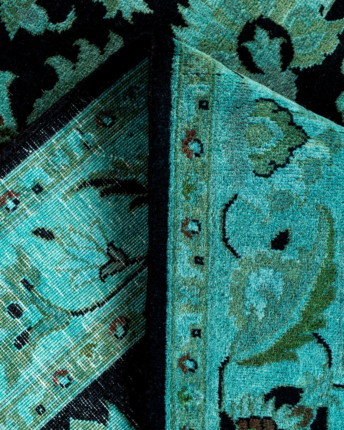 Contemporary Overdyed Hand Knotted Wool Black Area Rug For Sale 2
