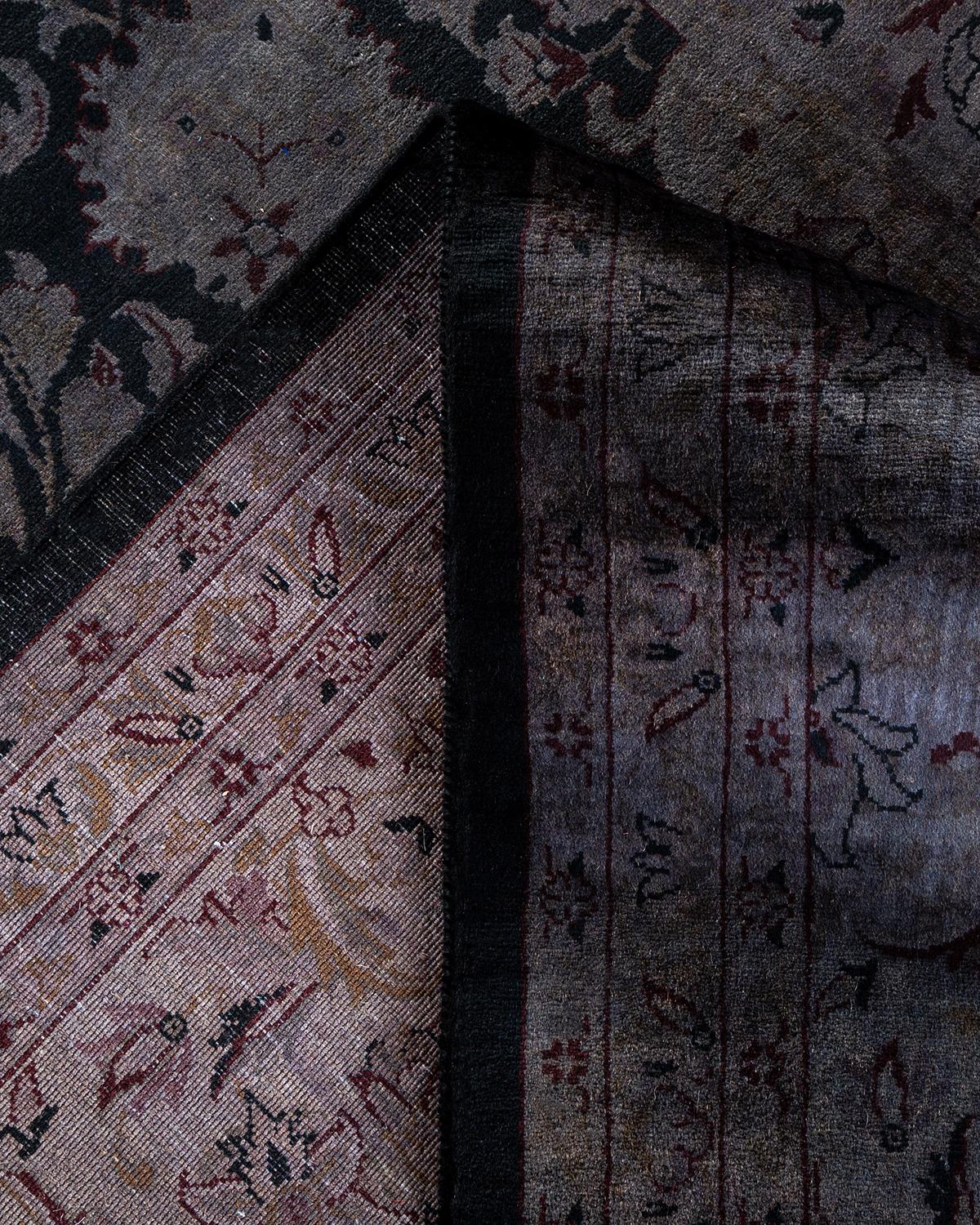 Contemporary Overdyed Hand Knotted Wool Black Area Rug (Wolle)