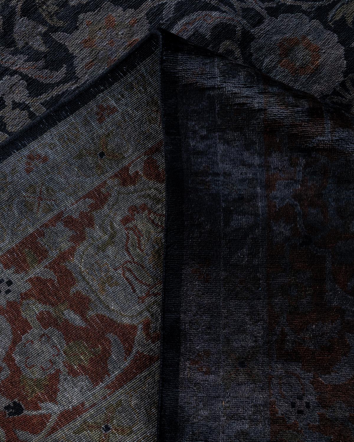 Contemporary Overdyed Hand Knotted Wool Black Area Rug For Sale 2