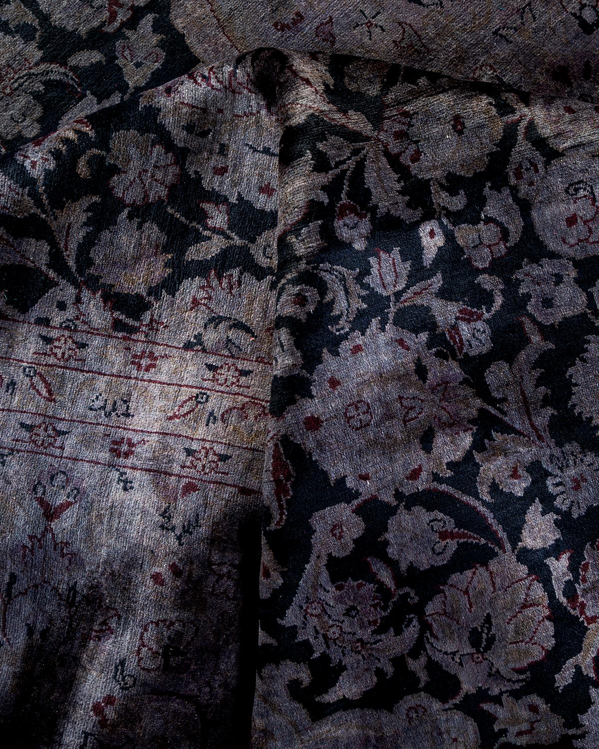 Contemporary Overdyed Hand Knotted Wool Black Area Rug 1