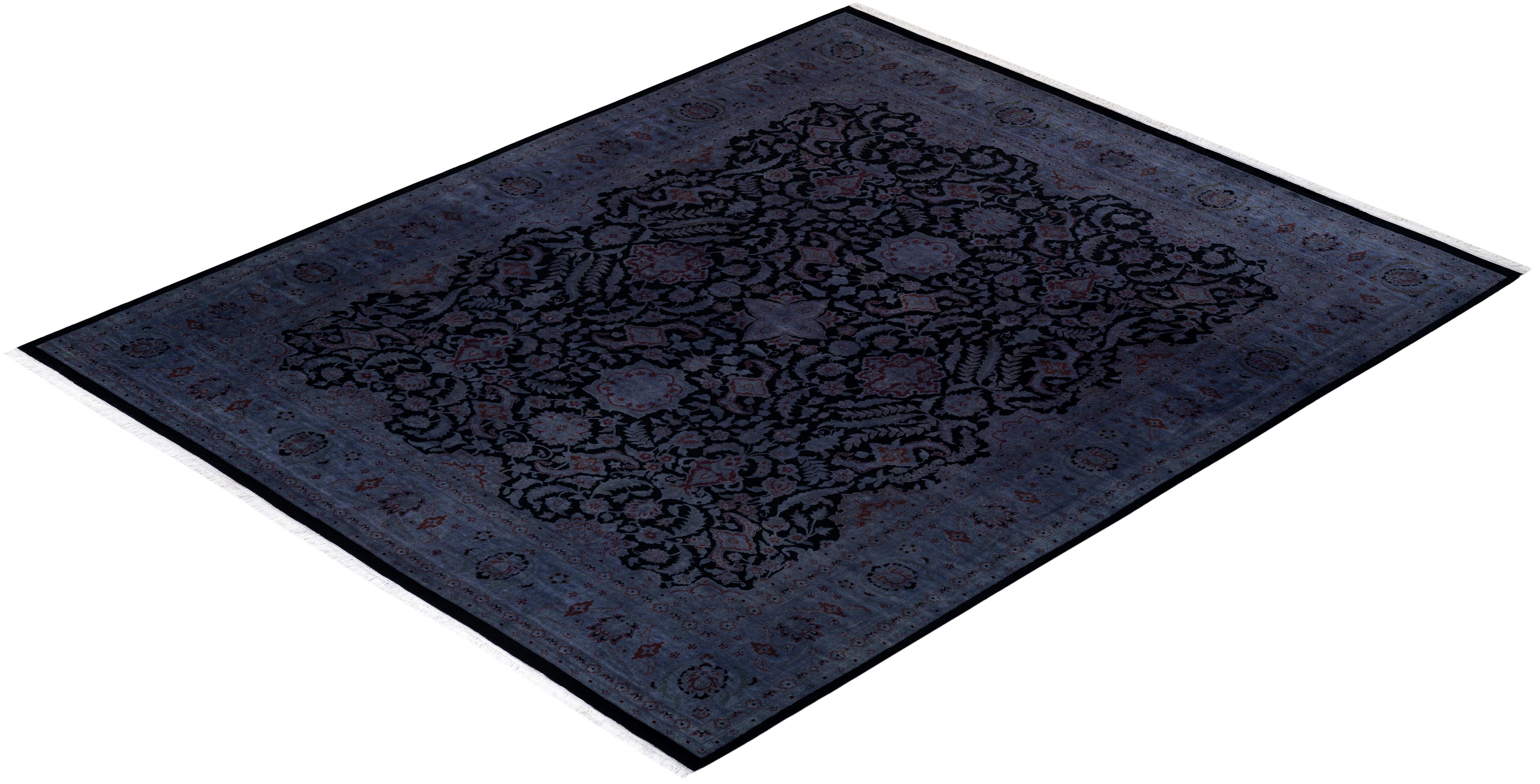 Contemporary Overdyed Hand Knotsted Wool Black Area Rug (tapis de sol en laine surteinte nouée à la main) en vente 2