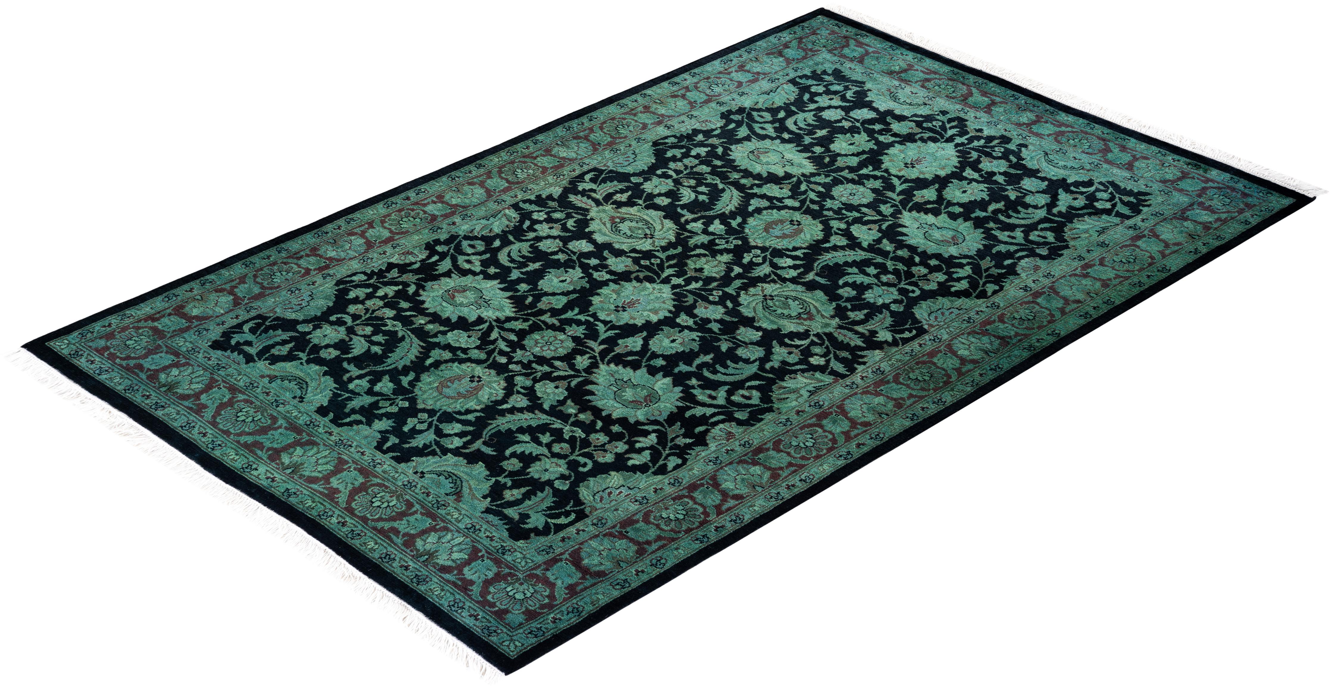 Contemporary Overdyed Hand Knotted Wool Black Area Rug im Angebot 2