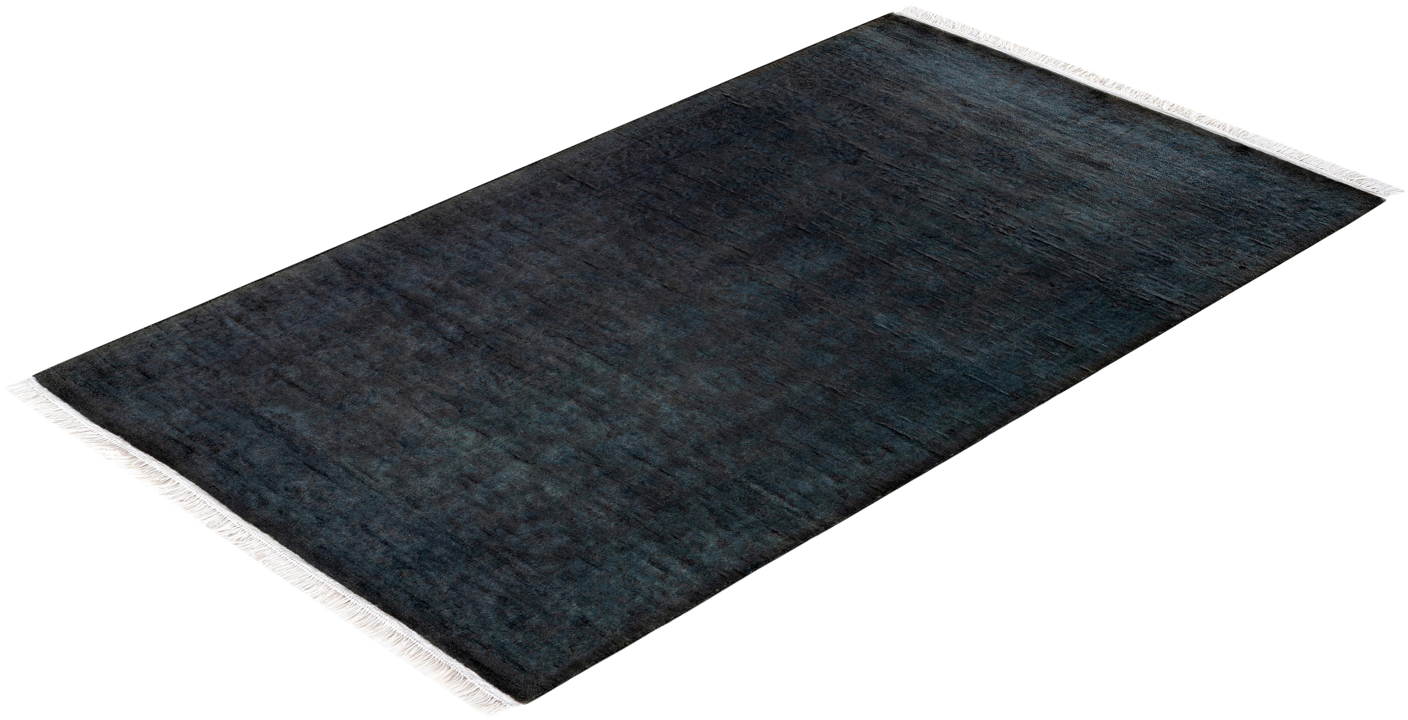 Alfombra de lana teñida a mano contemporánea negra en venta 2