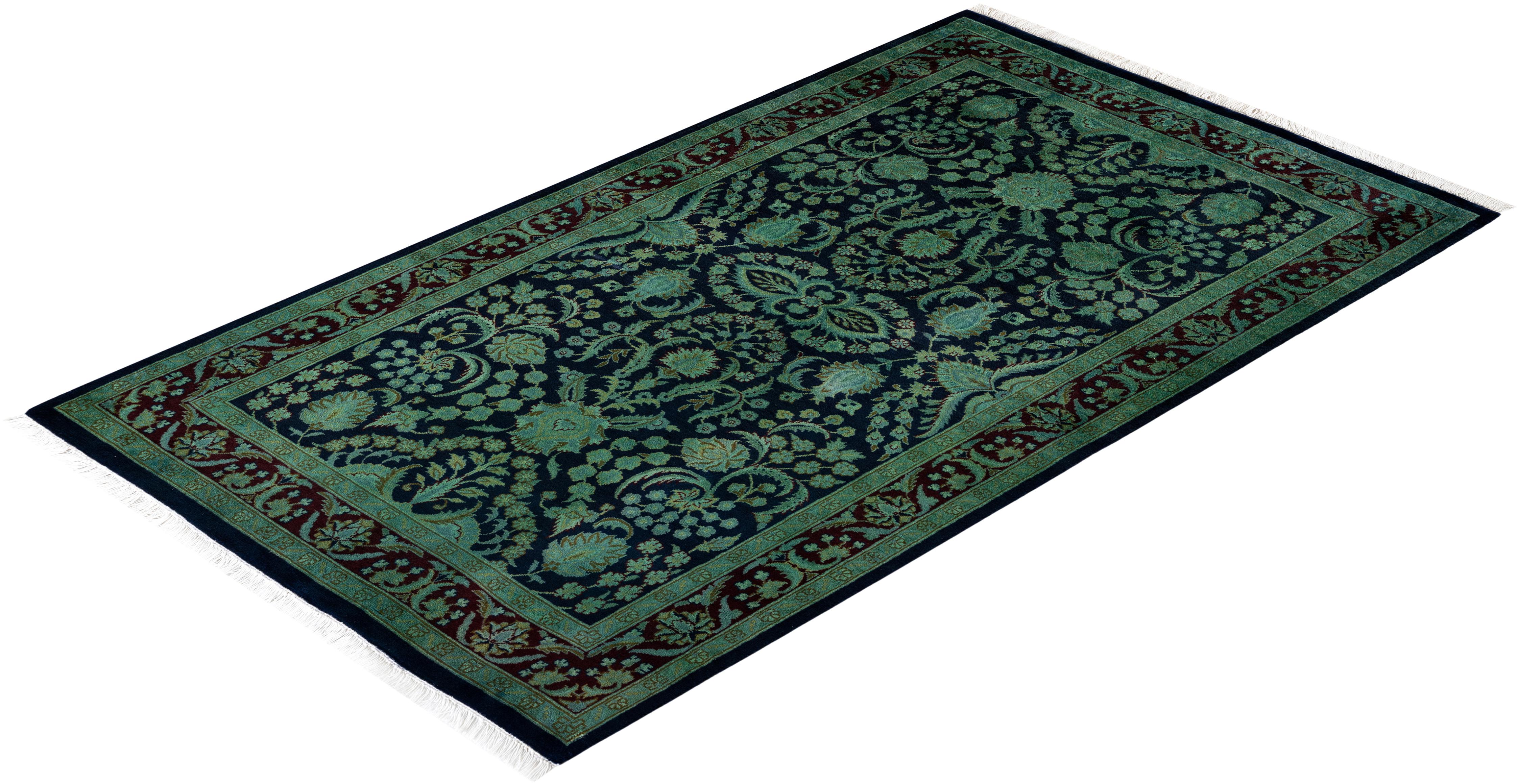 Contemporary Overdyed Hand Knotsted Wool Black Area Rug (tapis de sol en laine surteinte nouée à la main) en vente 2