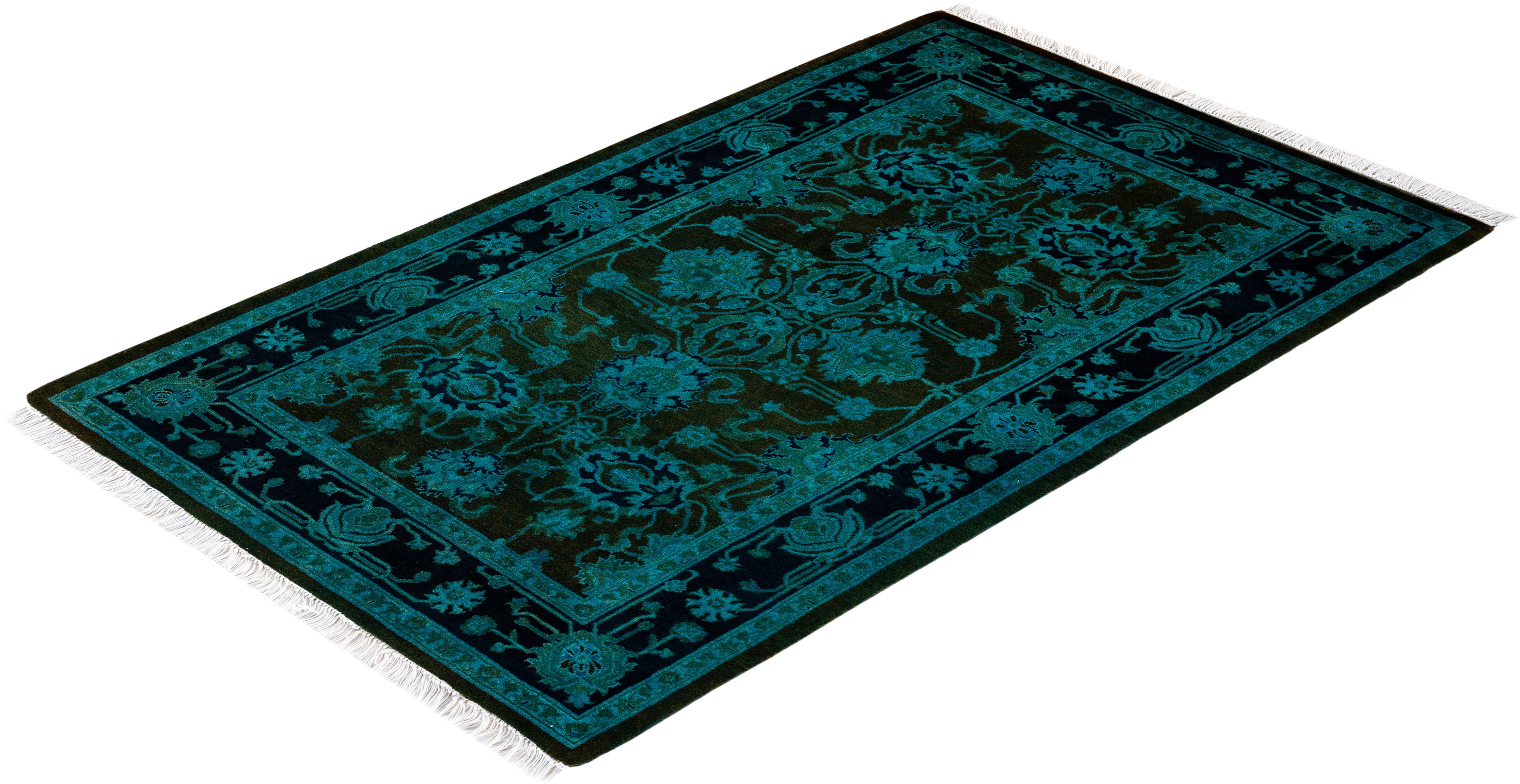 Contemporary Overdyed Hand Knotted Wool Black Area Rug im Angebot 2