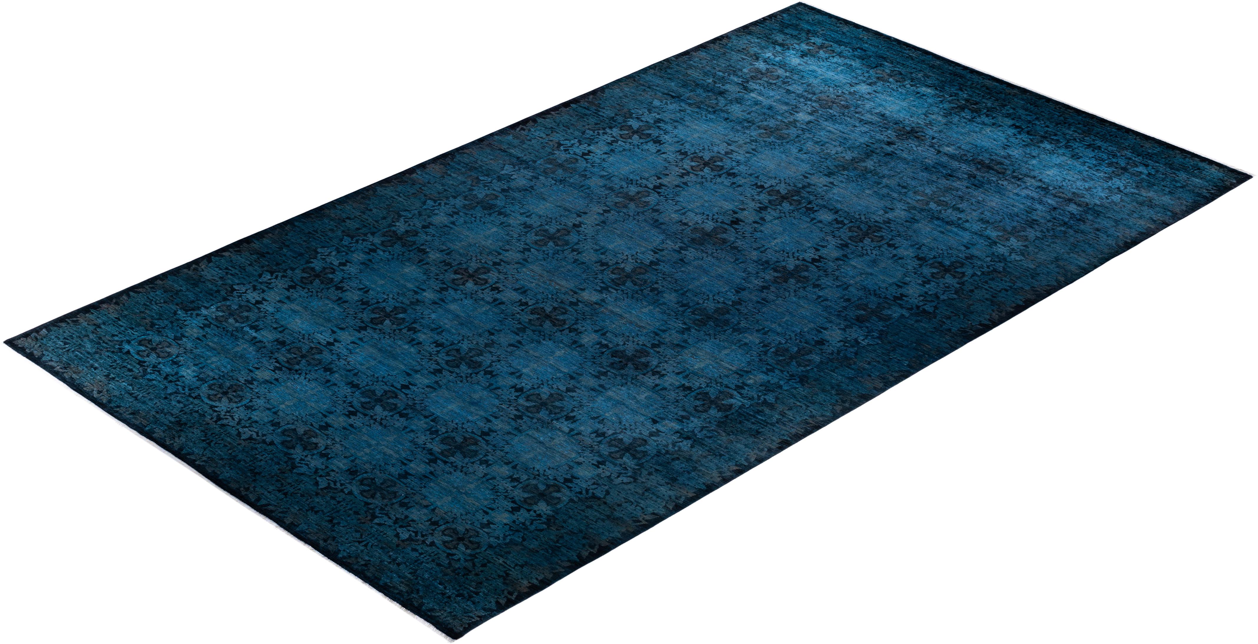 Contemporary Overdyed Hand Knotted Wool Black Area Rug For Sale 4
