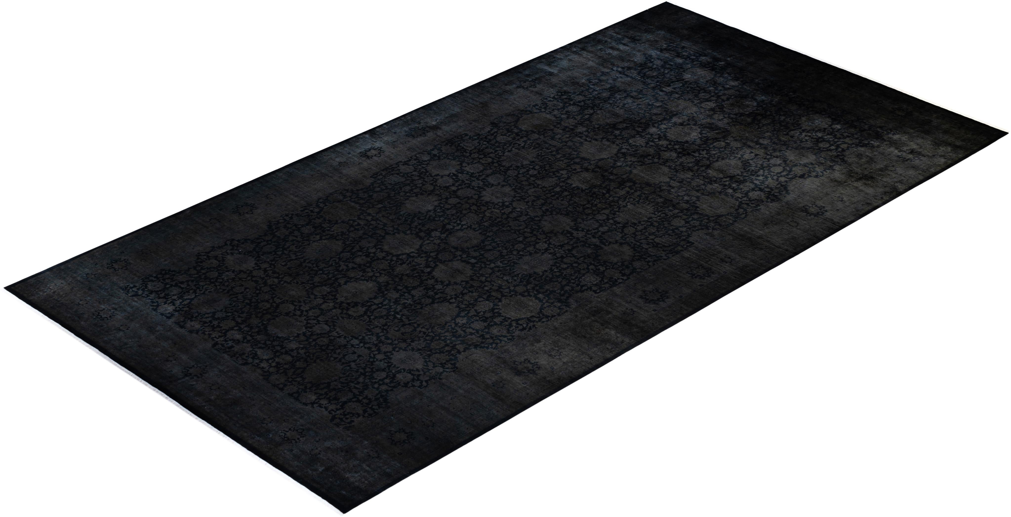 Contemporary Overdyed Hand Knotted Wool Black Area Rug For Sale 4