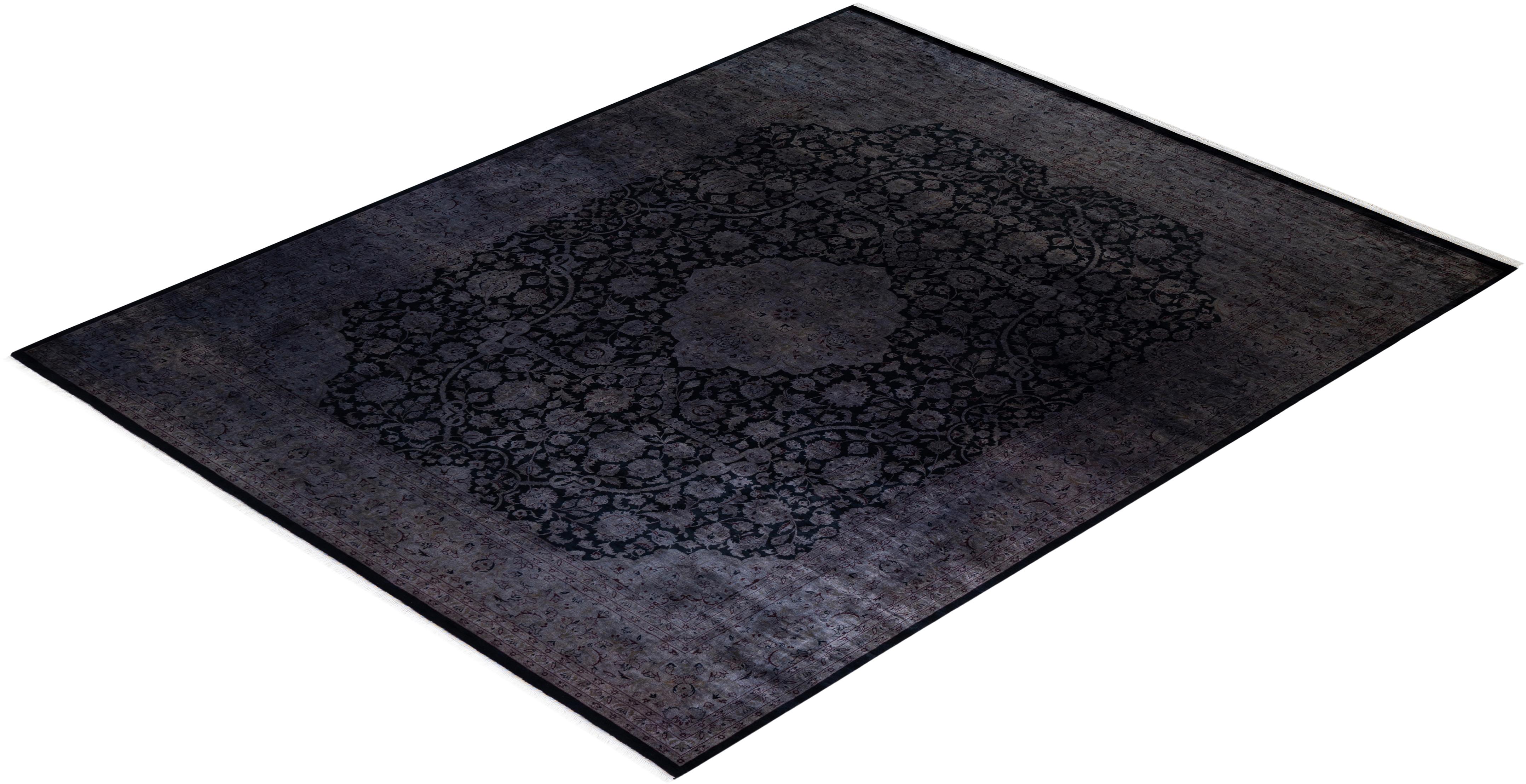 Contemporary Overdyed Hand Knotted Wool Black Area Rug 2