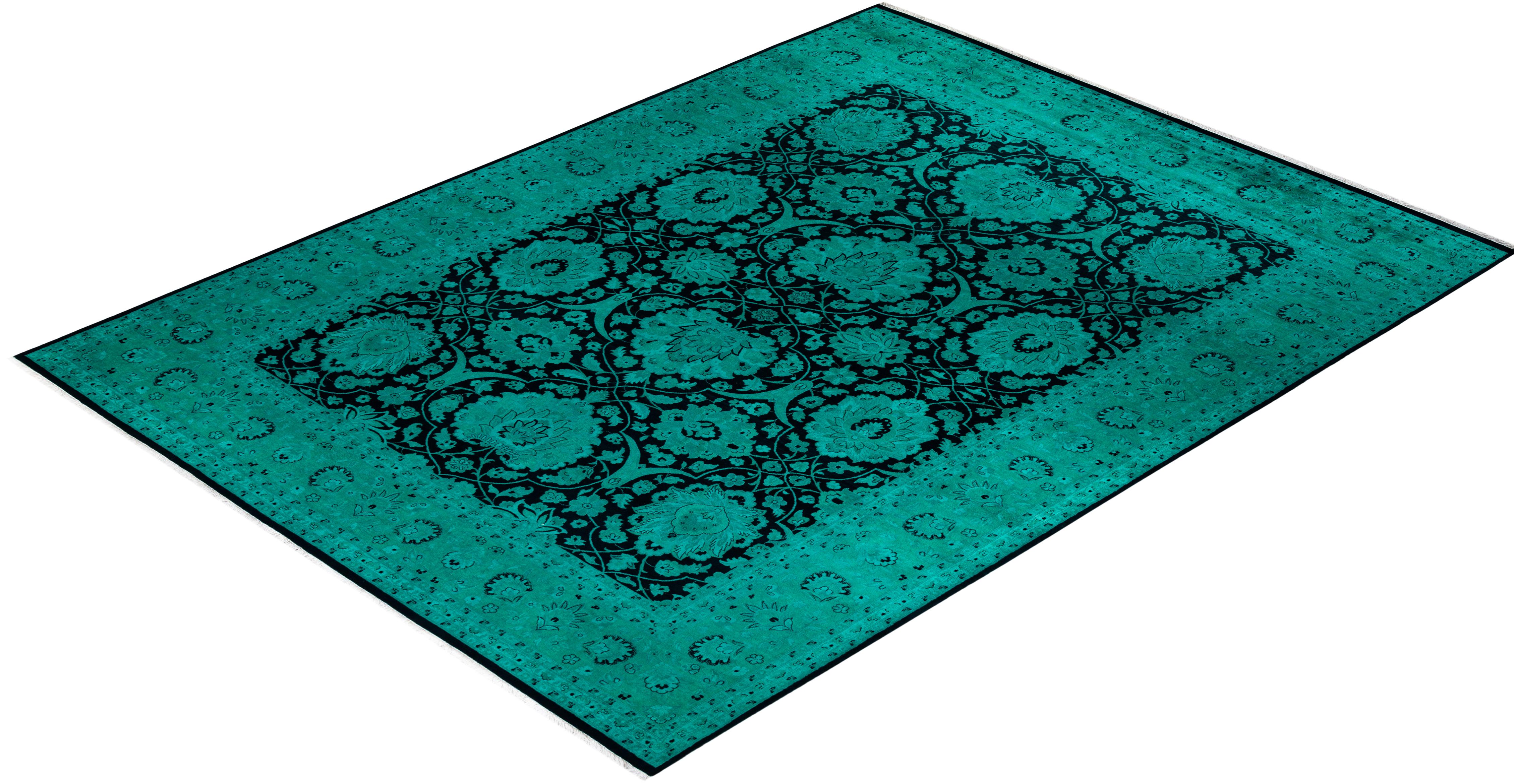 Contemporary Overdyed Hand Knotted Wool Black Area Rug im Angebot 2