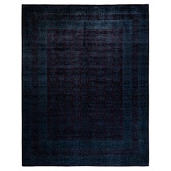 Contemporary Overdyed Hand Knotted Wool Black Area Rug 