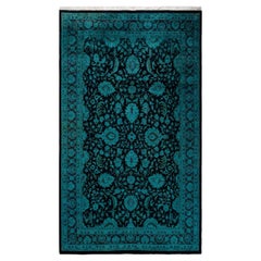 Contemporary Overdyed Hand Knotted Wool Black Area Rug