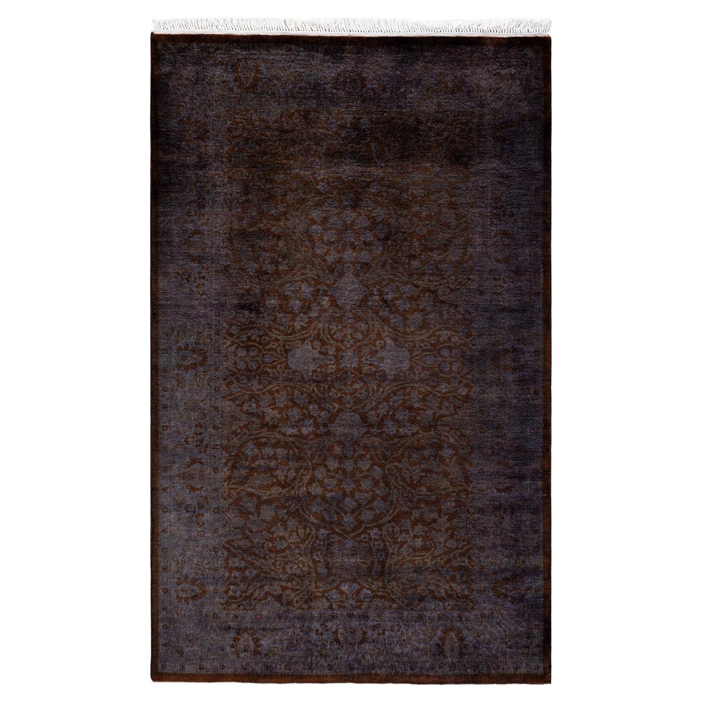 Contemporary Overdyed Hand Knotted Wool Black Area Rug