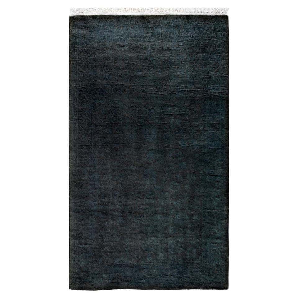 4x6.7 Ft Handmade Turkish Plain Black Wool Rug, Ideal for Contemporary ...