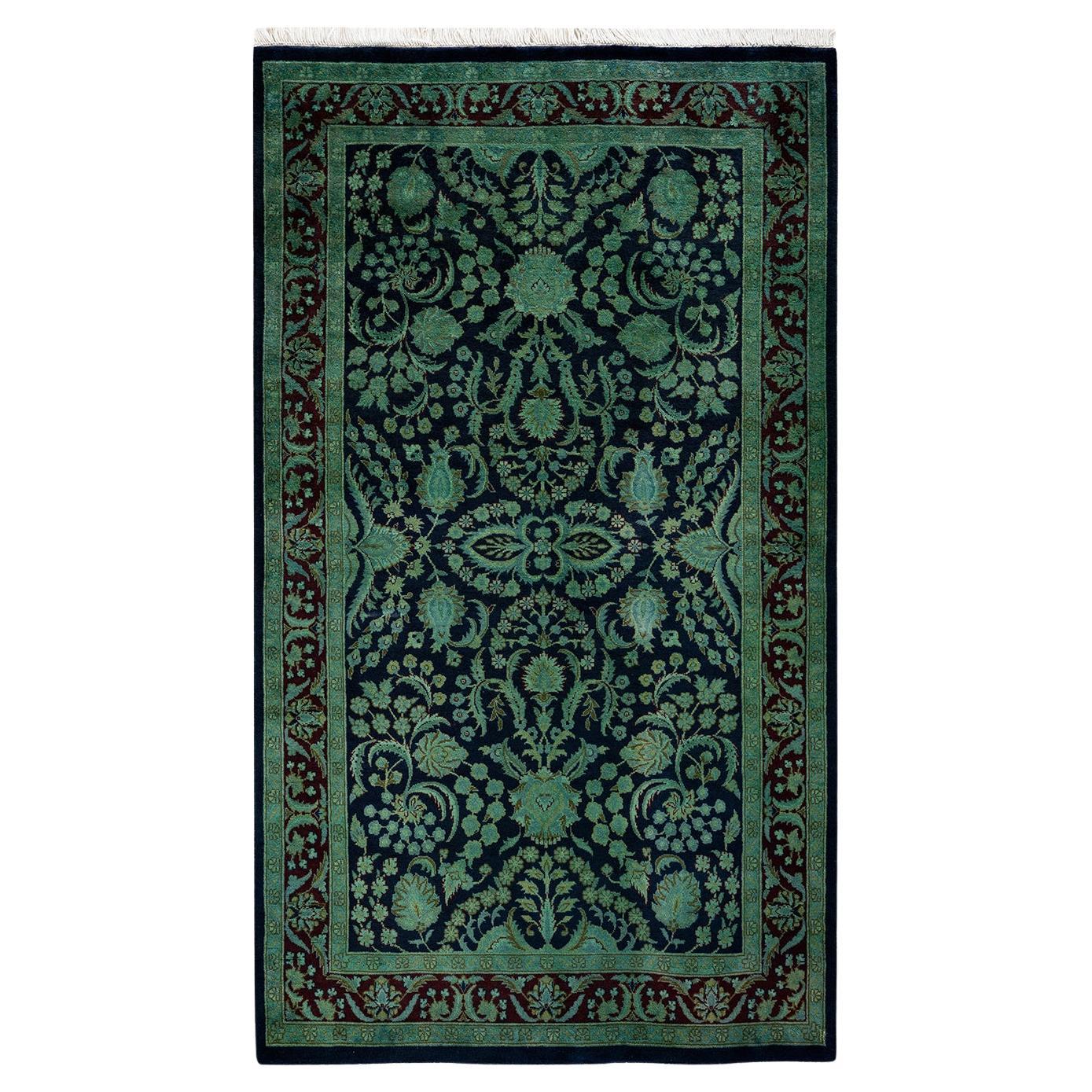 Contemporary Overdyed Hand Knotted Wool Black Area Rug
